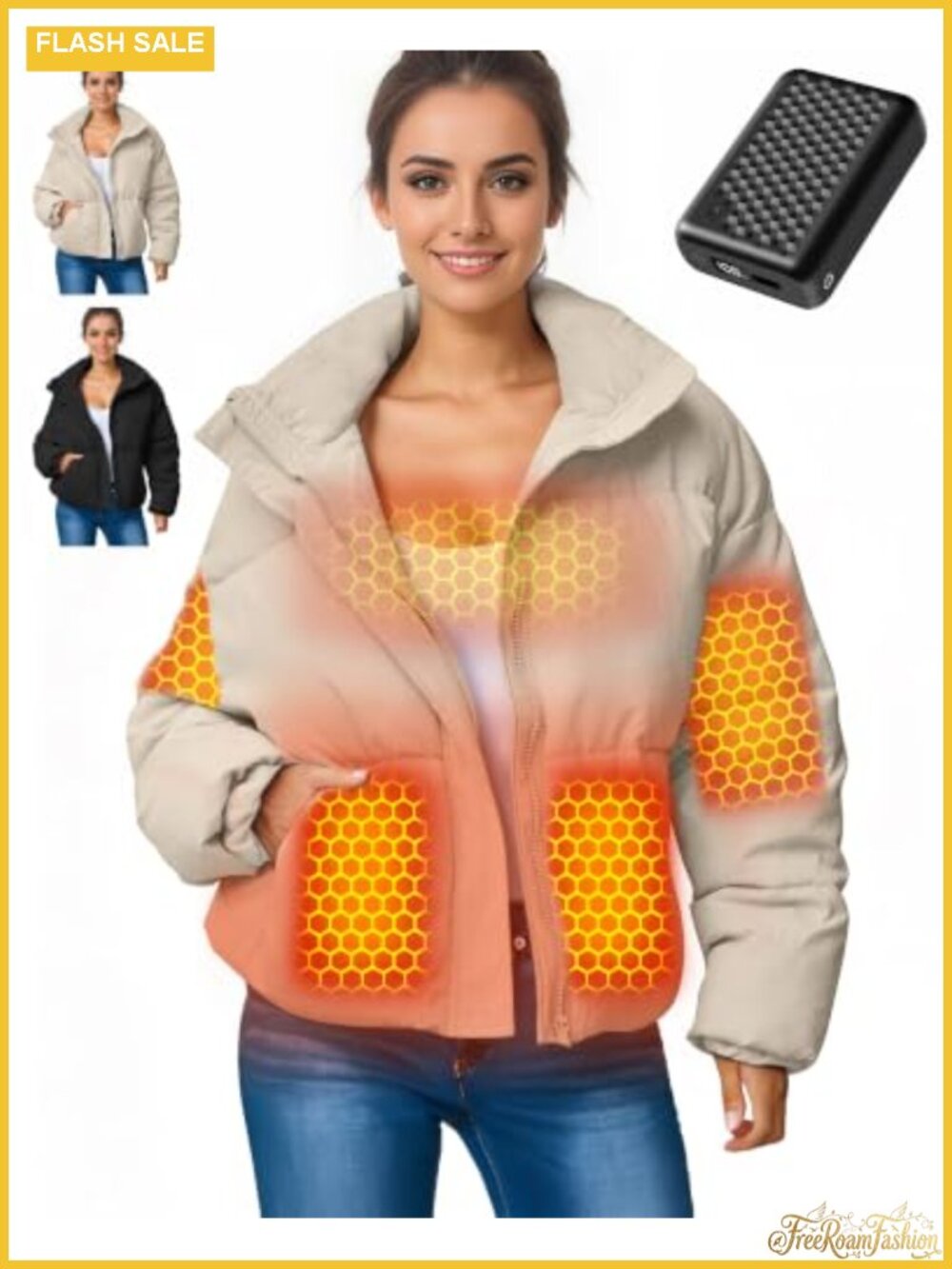 Graphene Heated Jacket 12V Fast Charge 18400mAh Quilted Hooded Windproof